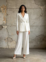 Brynivadressluxe - Pleated Waist Blazer & Wide Leg Pants Two-Piece Suit